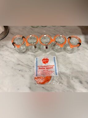 WECK Tulip Jars Set of 5 – Glass Lids, Seals & Clips –